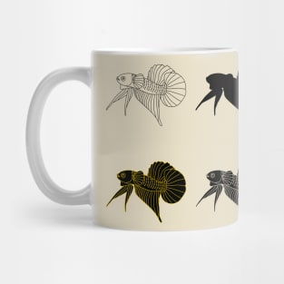 set of betta fish silhouette illustration, line art, and sign stamp Mug